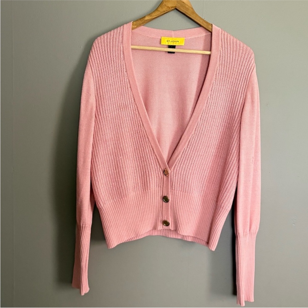 St. John Wool Blend Knit Button-Up Cardigan Size Large